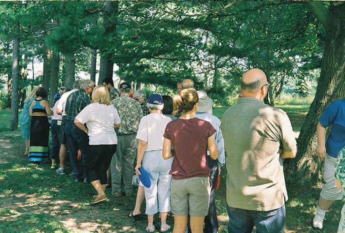 People standing in line for food